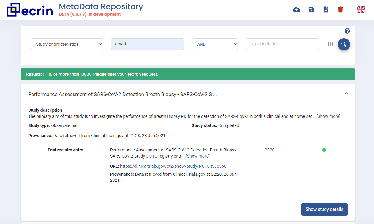 Clinical Research MetaData Repository Results